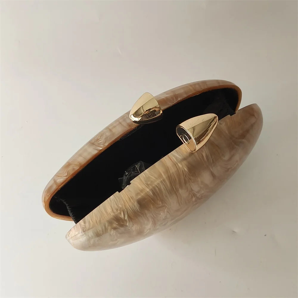 Shell Brand Pearl Brown Marble Acrylic Box Clutches Bag