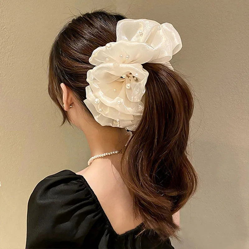 Sweet Pearls Big Bow Hair Claw Clips