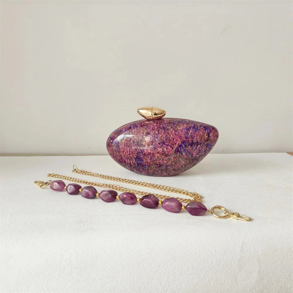Shell Brand Pearl Brown Marble Acrylic Box Clutches Bag