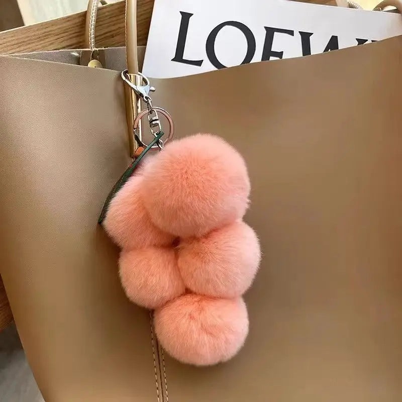 Grape Fluffy Pompoms Keychain