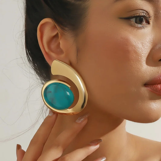 Metal Green Spiral Geometric Dangle Earrings