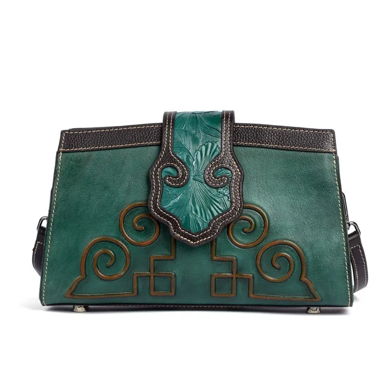 Vintage leather-embossed. A classic cowhide shoulder bag