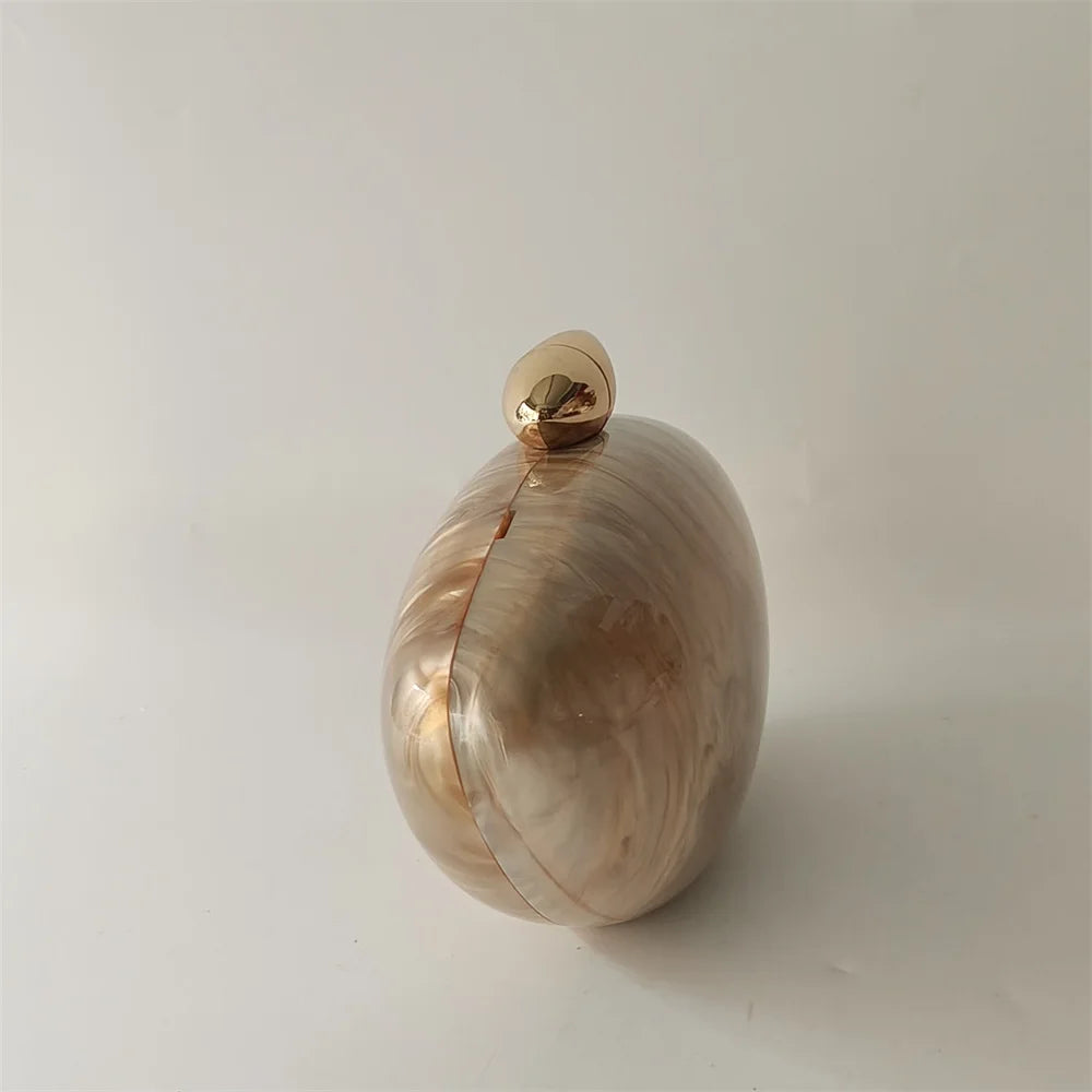 Shell Brand Pearl Brown Marble Acrylic Box Clutches Bag