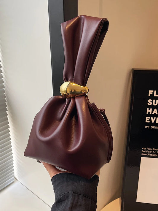 Soft Leather Pleated Mini Bucket Pouch Bag